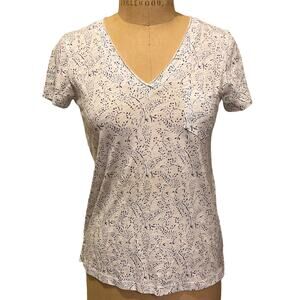 Women's Caslon V-neck T-shirt White with Blue Print Size XS